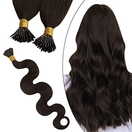 I Tip Hair Extensions Human Hair Body Wave 16inch Keratin I Tip Hair Extensions #4 Dark Brown Real Human Hair I-Tip Hair Extensions 0.8g/Strand Total 50Strands Cold Fusion Hair Extensions
