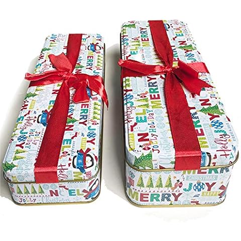Christmas Cookie Tins with Lids For Gift Giving Empty Candy Treats Ginger Snaps Swap Containers Snack Exchange Boxes Cerebrate a Holiday Goodies Party Favors Set of 2 White Elegant Rectangular Shape Cover