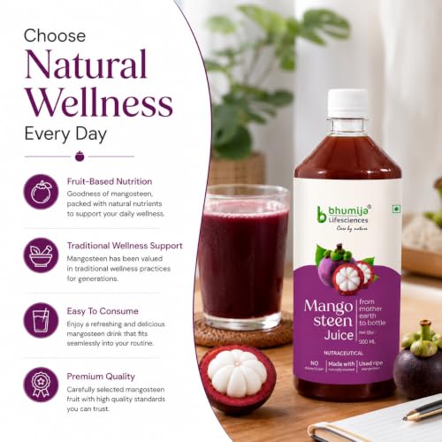 Image of Bhumija Lifesciences Mangosteen Juice - Antioxidant Rich Mangosteen Juice for Immunity Booster, Skin Brightening, Anti Aging & Digestive Support | Herbal Detox Health Drink (Pack of 2)