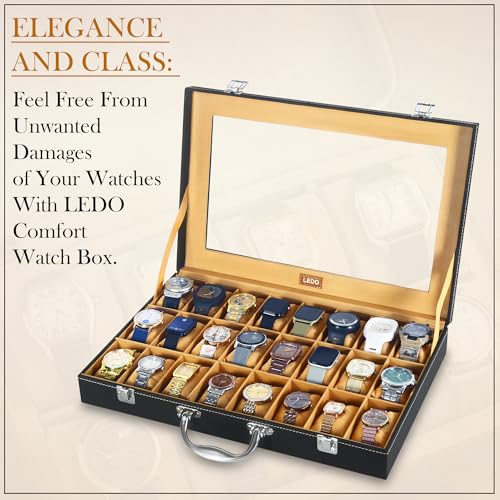 LEDO 24 Slot PU Leather Watch Box Black Black&Cream - Image 4