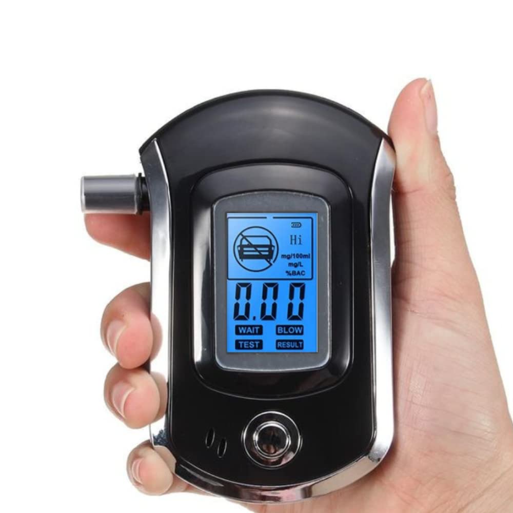 Blow-in Alcohol Tester | Breathalyser Fast Testing Instant Results, High Contrast LCD Display Screen, Audio Warning Beyond Pre-Set Limit, Compact and Portable Measure Alcohol Concentration