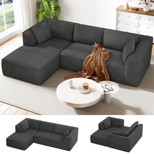 Vesgantti 106' Boneless Couch with Chaise, Deep Seat Comfy Cloud Modular Sofa Corduroy Memory Foam...