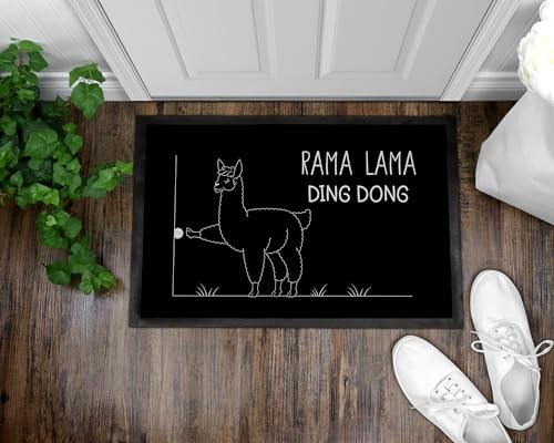OM3® lustige Fußmatte mit Spruch - Rama Lama Ding Dong Alpaka II - für Innen - rutschfest & waschbar - 60x40cm -