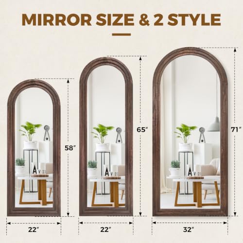 Image of 58x22 Arched Full Length Mirror, Solid Wood 3 Layer Frame, Brown
