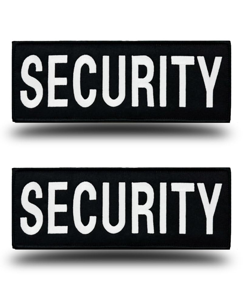 2 Pcs Large 10.8X4 inch Reflective Black Security Patch Tactical Hook and Loop Embroidered Fastener Security Guard Badge for Cosplay Backpacks Uniform Clothes Vest Jacket Dog Harness