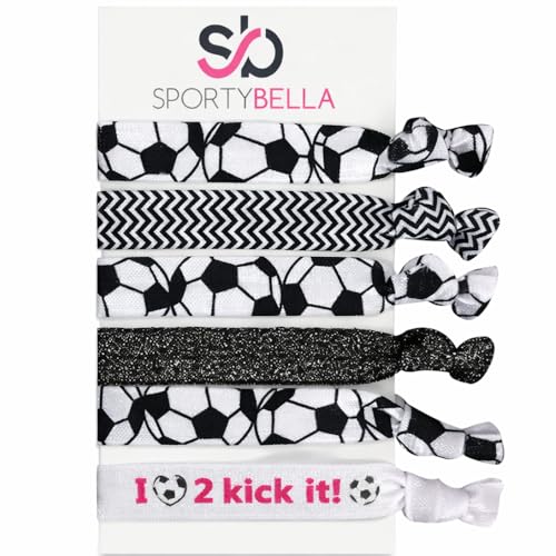 SportyBella Soccer Hair Accessories - No Crease Elastic Hair Ties, Ideal Gift for Girls...