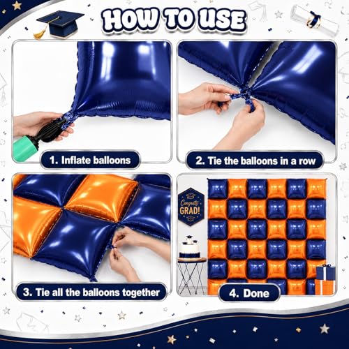 Image of Navy Blue and Orange Double Sided Square Foil Balloons Wall,19 Inches Chrome Foil Balloons Tunnel Arch Kit for Bachelorette, Anniversary, New Year,2026 Graduation,Birthday Party Decorations
