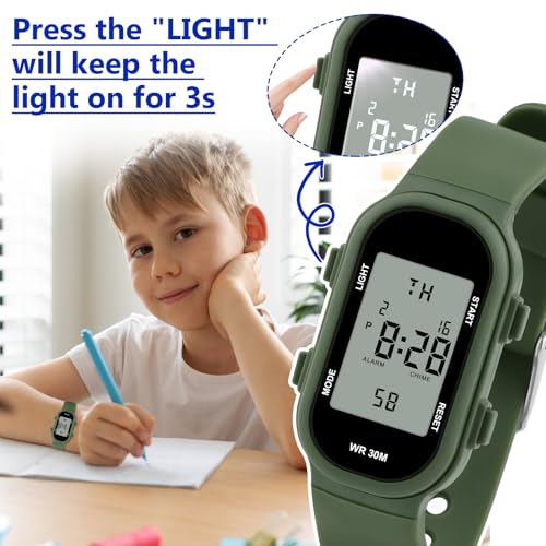 Image of Juboos Kid's Digital Watch for Boys and Girls, Waterproof LCD Digital Sports Kids Watch with 7 Color LED Lights, Stopwatch, Alarm