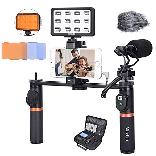Viewflex Phone Video Kit VF-H7 Smartphone Video Rig with Recording Microphone and LED Video Light, Handheld Grip for iPhone 11 X max 7 8 Plus,Samsung Galaxy,LG Android Cellphone,Perfect Volgging Kit