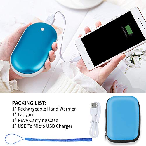 Hand Warmers Rechargeable, USB Hand Warmer Reusable 5200mAh USB Beverage Warmers Heater Battery Hot Pocket Warmer Electric Handwarmers Blue