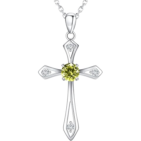 Cross Necklace for Women,925 Sterling Silver Birthstone Necklace with Diamond Faith...