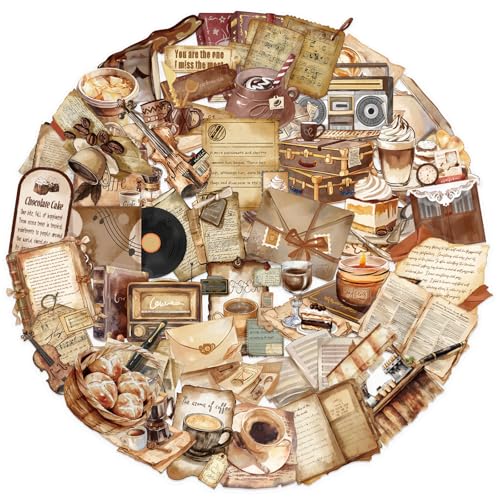 Image of 50 PCS Retro Coffee Shop Stickers for Scrapbooking Journaling Junk Journal Scrapbook Supplies - Waterproof Transparent PET Aesthetic Decals for Resin Crafts Decorative Art Crafts (Retro)