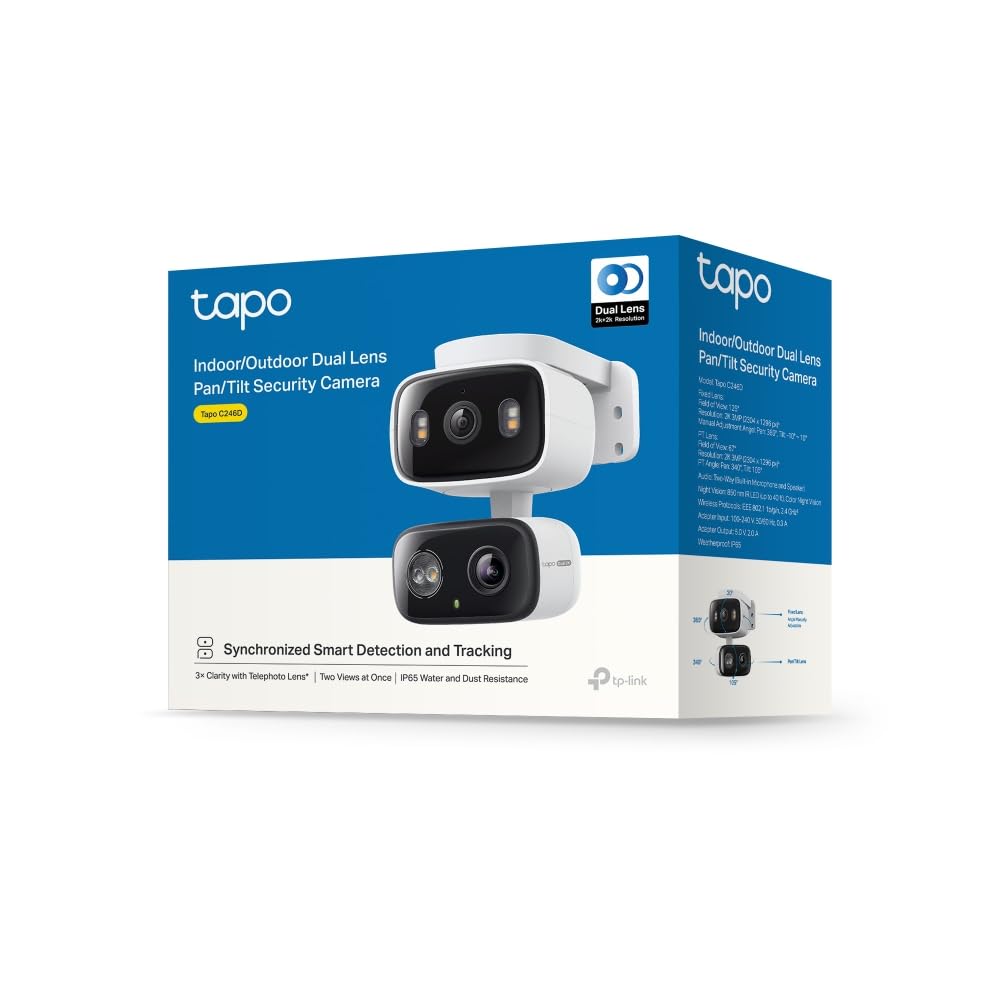 TP-Link Tapo C246D | 2K 3MP Çift Lensli Akıllı Güvenlik Kamerası | Pan/Tilt | İç ve Dış Mekan | IP65 | AI Hareket, Kişi ve Evcil Hayvan Algılama | Renkli Gece Görüşü | Çift Yönlü Ses