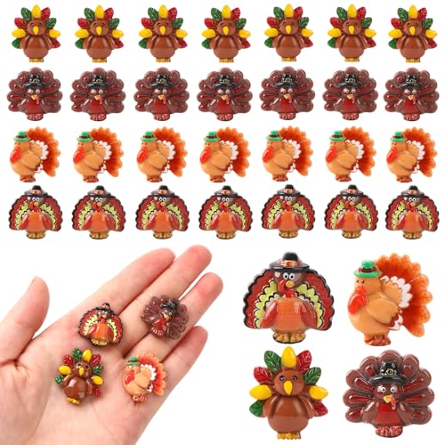 Image of JUNEBRUSHS 50 Pcs Thanksgiving Turkey Charms, Mini Resin Turkey Flatback Turkey Embellishment for Fall Thanksgiving DIY Crafts Home Table Decorations