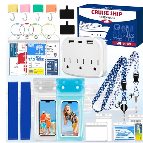 Cruise Essentials 2026 – Complete Cruise Must Haves Kit with Premium Waterproof Phone Pouches, Extra Magnetic Hooks, Non-Surge Power Strip, Lanyards, Luggage Tags & Gift Box Packaging