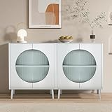 QHITTY Glass Sideboard Buffet Cabinet, Simple Accent Kitchen Storage Cabinet Modern Console Table TV