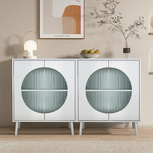 Qhitty Glass Sideboard Buffet Cabinet, Simple Accent Kitchen Storage Cabinet Modern Console Table Tv Stand With Adjustable Shelves For Living Room, Dining Room, Bedroom (White) #TOP11