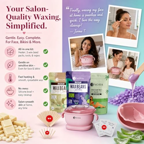 Image of ENORA Premium Waxing Kit for Women - Silicone Wax Warmer for Hair Removal, Eyebrow, Bikini, Legs, Face, Brazilian Wax & More - Machine + 3-Pack Hard Wax Beads (100 g)+ Accessories