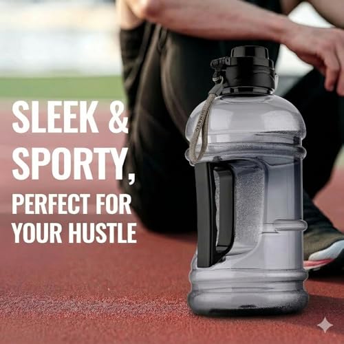 Image of Gallon Water Bottle with Handle and Motivational Time Marker 2 Litre, Sipper Bottle for Adults, Men, Women,Water bottle for Gym, Office,Travel and Outdoors, (Black)