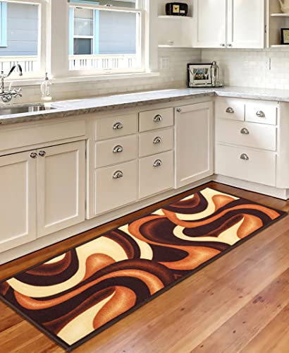 Image of THE HOME TALK Modern Polyester Area Rugs | Carpets for Living Room, Kitchen, Kid's Room, Bedroom | Microfiber Polyester Rugs | Shaggy Floor Carpet | Anti Skid Store (Brown Wave, 55x135 Cm)