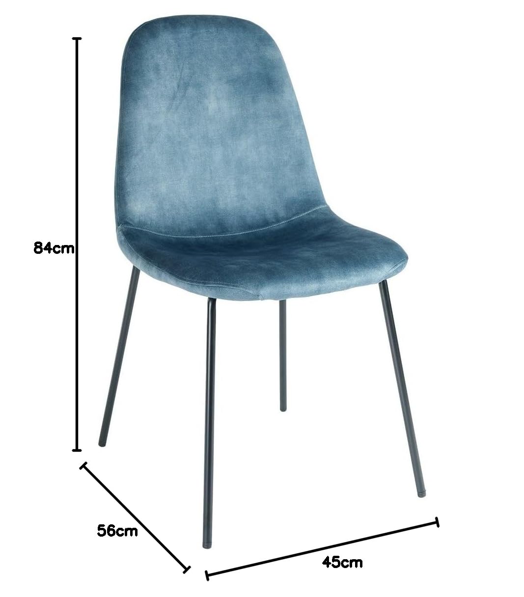 LOLAhome - Silla de Comedor o Cocina Gina Azul tapizada en Terciopelo con Patas metálicas Negras