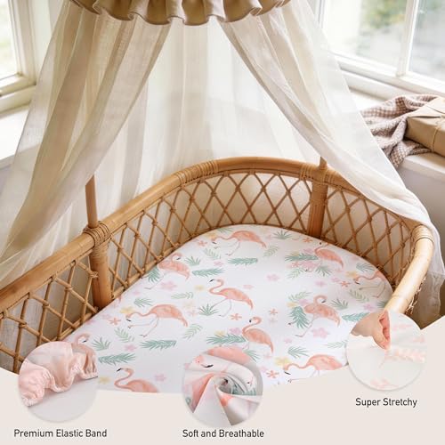 Image of Gllquen Baby Bassinet Sheets 4 Pack, Breathable Cozy Fitted Mattress Sheet | 32 inchx16 inch Soft Baby Sheets for Boys Girls, Compatible with Halo, Snoo, Uppababy, Universal fitted,Baby Gift,