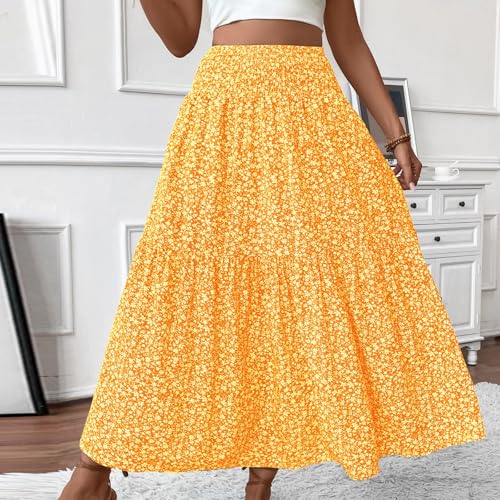Maxi Skirts for Women Summer Floral Smocked High Waisted Boho Skirt with Pockets Vacation A-Line Long Flowy Skirts3