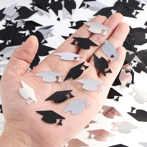 Image of Black and Black Graduation Cap Confetti 2026, Class of 2026 Table Centerpiece Grad Confetti for 2026 Graduation Party Decorations Supplies