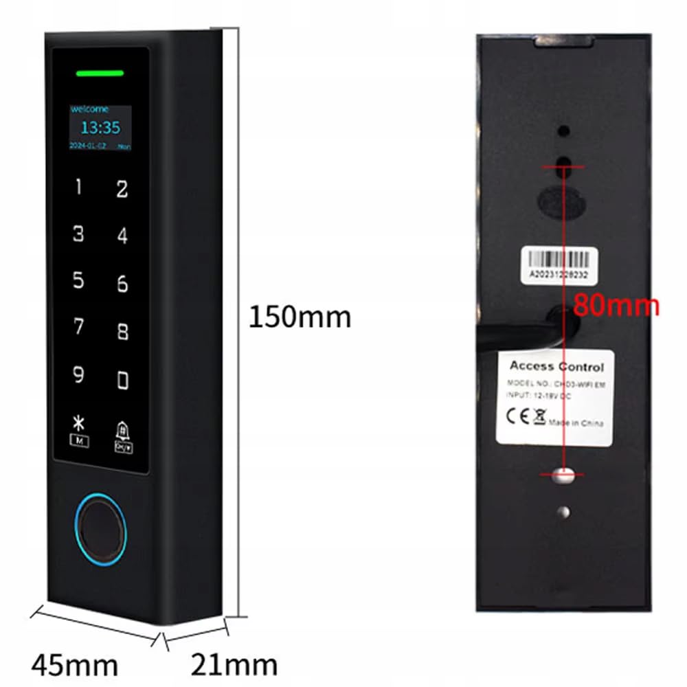 WLAN Codeschloss mit Fingerabdruck & RFID, IP66 Wasserdicht, PIN Türöffner mit App Steuerung, 1000 Benutzer, 12–18V, Zutrittskontrolle für Außenbereich