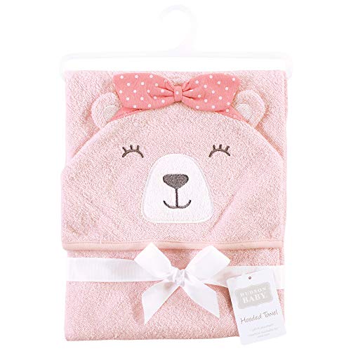 Image of Hudson Baby Unisex Baby Cotton Animal Face Hooded Towel, Bear Girl, One Size