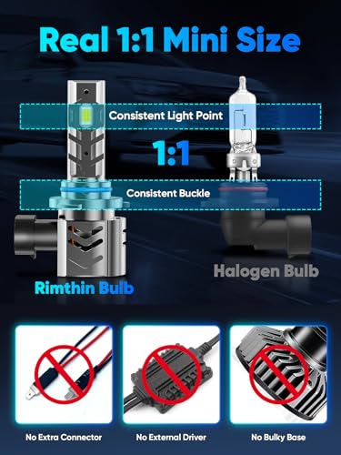 Image of rimthin 9005 /HB3 Light Bulbs, 35,000LM 900% Brightness 9005 Fog Lights, Real 1:1 Size Design with Cooling Fan, 6000K Cool White, Plug and Play, Pack of 2
