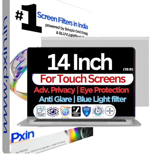 Image of PxIn 14 Inch (16:9) Touch Laptop Privacy Screen | Adv. StealthView | Laptop Ultra Privacy | Anti UV | Anti-Glare | Blue Light Block