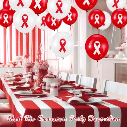 Image of Hungdao 100 Pcs Red Ribbon Awareness Balloons Decoration World Aids Day Items Heart Disease Awareness for Aids Charity Party Activity Decorations Supplies
