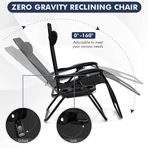 Image of Giantex Zero Gravity Reclining Chair, Outdoor Patio Recliner with Cup Holder & Removable Pillow, Adjustable Backrest, Indoor Lounge Chair for Backyard, Garden, Poolside (Black)