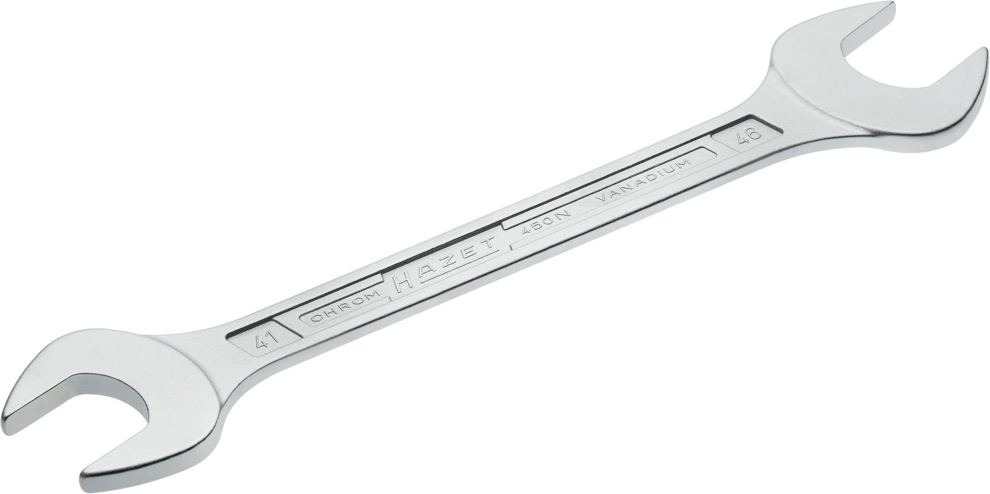 HAZET Doppel-Maulschlüssel 450N-41X4 verchromt, Schlüsselweite: 41 x 46 mm | Maulstellung: 15° | Schaft mit extra stabilem HAZET Doppel-T-Profil | Made in Germany