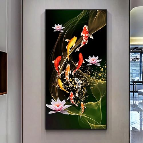 Cuadro de carpa koi para salón oriental moderno que aporta armonía y luz a tu casa 2