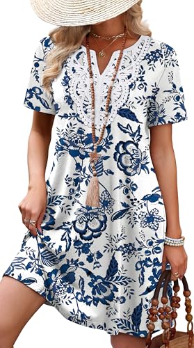 WIHOLL Summer Dresses for Women Casual Tshirt Boho Dress Wedding Guest Dresses Short Sleeve Fashion Beach Vacation Clothes