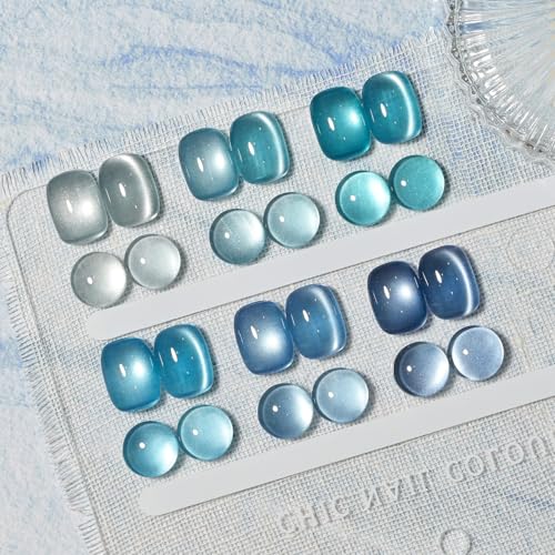 GAOY Blue Cat Eye Gel Nail Polish Set with Magnet for Glitter Holographic Cat Eye, Salon UV Gel Manicure and Nail Art DIY at Home, Tropical Sea