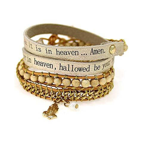 4031301 Lords Prayer Leather Wrap Bracelet Woven Beads Our Father Praying Hands Lord's Pray Cover
