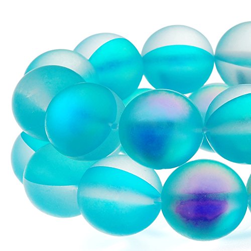 RUBYCA 6mm Round Moonstone Matte Crystal Glass Beads Aura for Jewelry Making Blue, 1 Strand