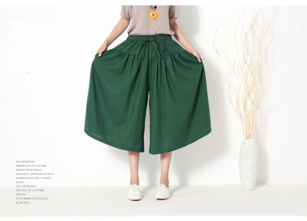 Weite Hose Damen, Damen-Hose Aus Baumwollleinen Mit Weitem Bein Culottes-Hose Einfarbig Spleißen Kordelzug Elastisch Hohe Taille Palazzo-Hose Lässig Lockere Swing-Cropped-Hose Oceanside-Hose