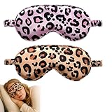 2 Stück Maulbeerseide Schlafmaske, Leopard Seidene Schlafmaske Damen, Weiche Seide Schlafmaske Augenmaske Sleep Mask Lichtblockierende Schlafbrille für Pause Reisen, blockiert Licht