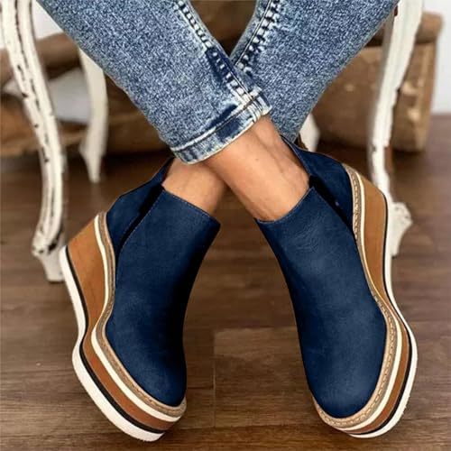 Women's Ankle Boots Casual Round Toe Leather Platform Wedge Booties Fall Winter Lightweight Comfortable Chunky Bottom High Heels Short Ankle Boot for Women3