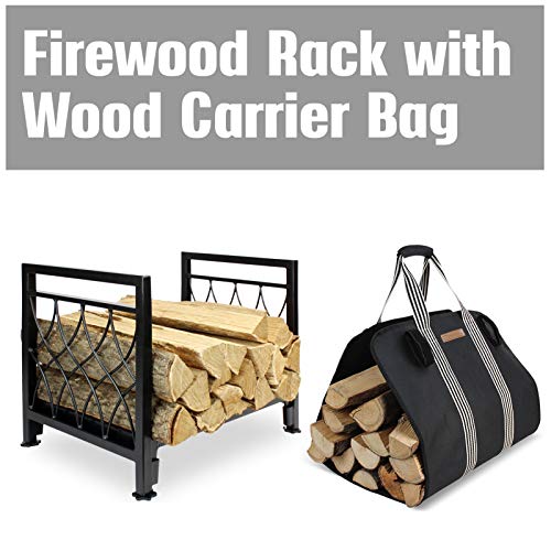 MYFIREPLACEDIRECT Firewood Rack with Log Bag 19 Inch Fireplace Log Holder Indoor Indoor/Outdoor Wood Storage Log Rack Decorative Heavy Duty Steel Firewood Carrier Stove Stacking Rack