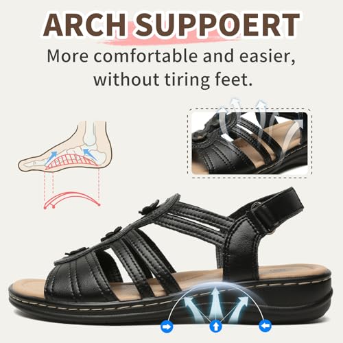 Womens Sandals Flats Comfort Leather Walking Orthopedic Sandals Casual Summer Shoes with Arch Support for Dressy Beach Hiking Vacation Camping Travel Pool Shopping Dating Water sports3