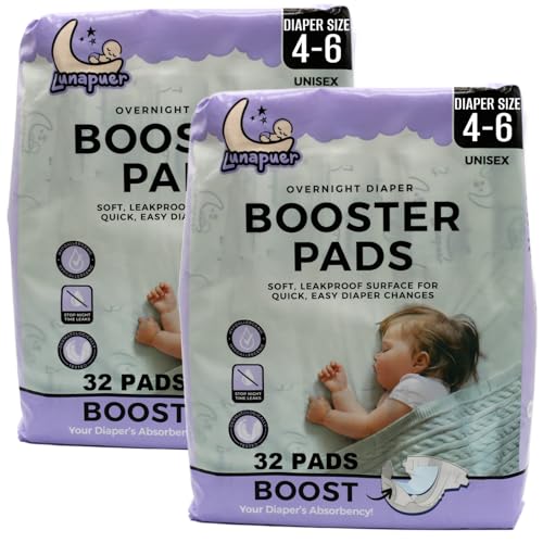 Diaper Booster Pads Overnight – Adhesive Diaper Inserts for Boys & Girls – Overnight Liners for Sizes 4–6 – Stops Leaks, Reduces Rash – Booster Pads Baby (2 Packs)