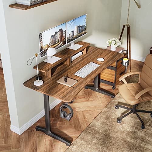 Eureka Ergonomic 60 Inch Computer Desk With Monitor Stand, Sturdy Curved Edge Home Office Desk With Full Mouse Pad, Large Gaming Studio Table For 3 Monitors With Cup Holder And Headphone Hook, Walnut #TOP6
