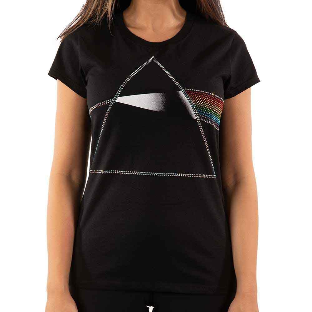 PINK FLOYD T Shirt Dark Side of The Moon Diamante Official Womens Skinny Fit XXL Black