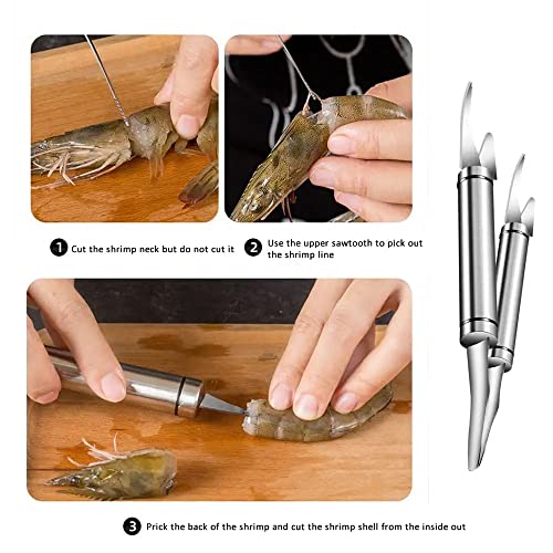 (2Pcs) New 5 In 1 Multifunctional Shrimp Line Fish Maw Knife With Cleaning Cloth, 304 Stainless Steel Shrimp Peeler, Kitchen Fish And Shrimp,Multipurpose Shrimp Peeler For Home Kitchen #TOP2