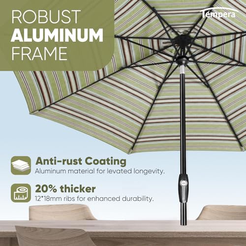 Image of Tempera Heavy Duty High Wind Beach Umbrella with Sand Anchor & Carry Bag | Patio Outdoor Umbrella with Aluminum Frame and Push Button Tilt, Ideal for Garden Lawn, UPF 60+